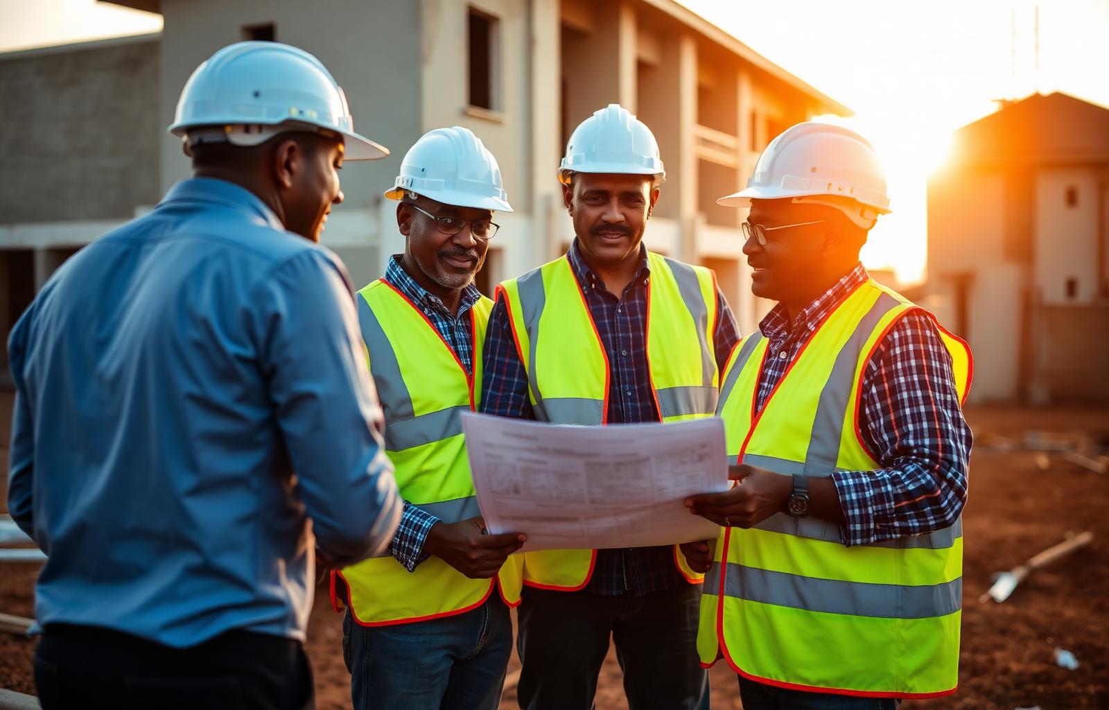 Jmax Builders team reviewing plans on site